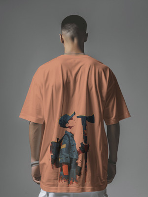 PS ENTERPRISES Graphic Print Men Round Neck Orange T-Shirt