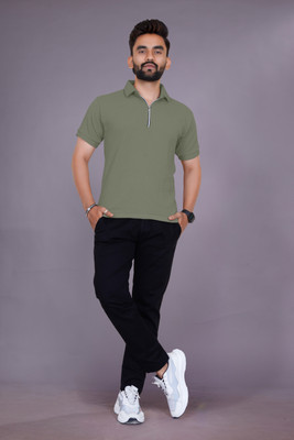 Ganesh Enterprise Self Design Men Zip Neck Black T-Shirt