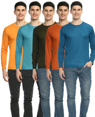 Dam Solid Men Round Neck Multicolor T-Shirt