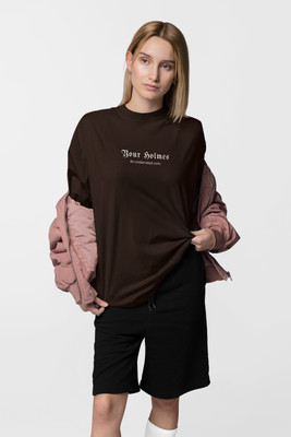 Desi Gentleman Typography Women Round Neck Brown T-Shirt