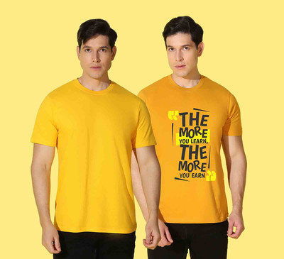 WOOSTRO Solid Men Round Neck Yellow T-Shirt