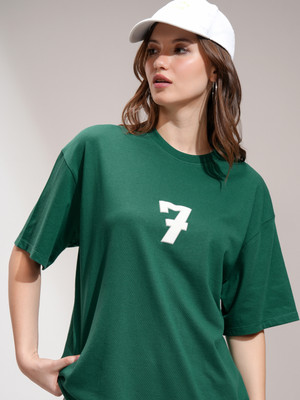 Tokyo Talkies Printed Women Round Neck Green T-Shirt