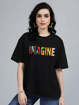 Moda Rapido Graphic Print Women Round Neck Black T-Shirt