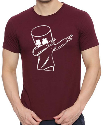 HIT SQUARE Printed Men Round Neck Maroon T-Shirt
