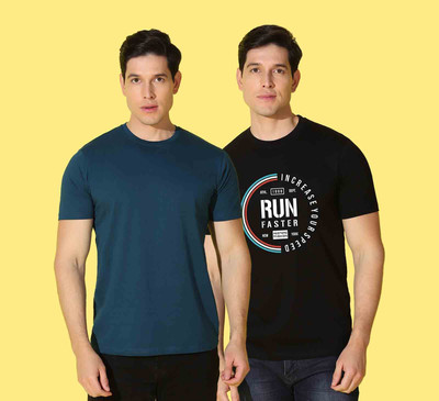 WOOSTRO Solid, Printed Men Round Neck Multicolor T-Shirt