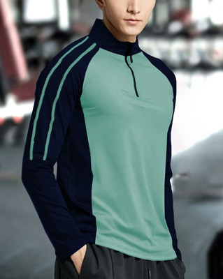 GAARRBLY Colorblock Men High Neck Green, Black T-Shirt
