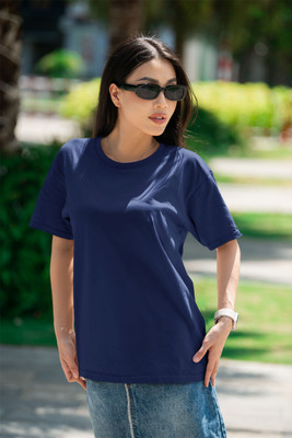 Incrroect Solid Women Round Neck Blue T-Shirt