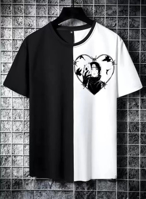 FASHNET FASHION Printed Men Round Neck Black, White T-Shirt