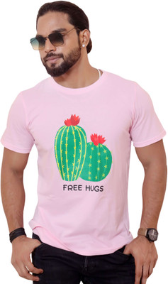 RHEO Printed Men Round Neck Pink T-Shirt