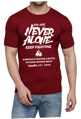 WOOSTRO Printed Men Round Neck Maroon T-Shirt
