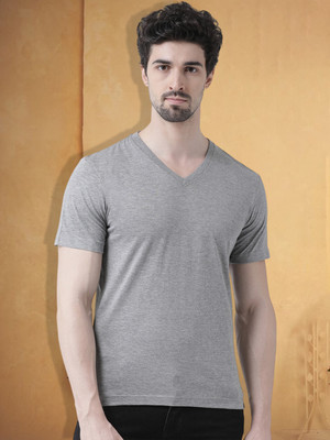 FRISKERS Solid Men V Neck Grey T-Shirt