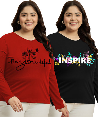 Elite soul Floral Print, Typography Women Round Neck Multicolor T-Shirt