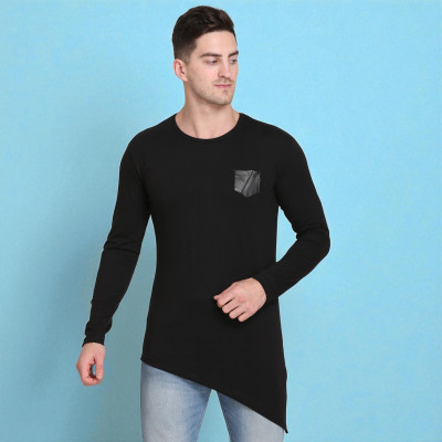 Faricon Trend Solid Men Round Neck Black T-Shirt