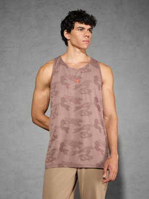 TECHNOSPORT Self Design Men Round Neck Brown T-Shirt