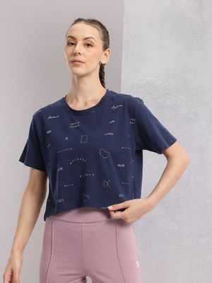 HRX by Hrithik Roshan Printed Women Round Neck Blue T-Shirt