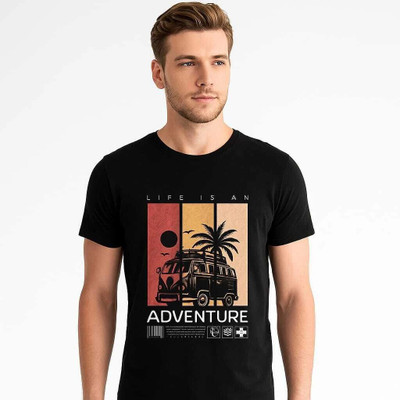 vastra root Graphic Print Men Round Neck Reversible Black T-Shirt