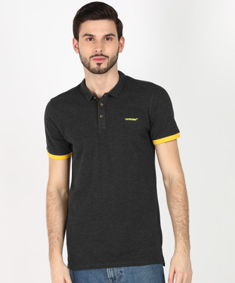 WROGN Solid Men Polo Neck Grey T-Shirt