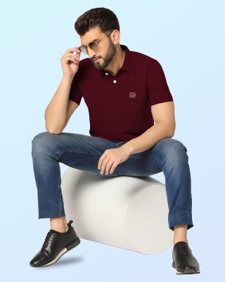 Dobuddy Solid Men Polo Neck Maroon T-Shirt