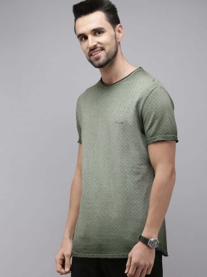 THE BEAR HOUSE Self Design Men Round Neck Green T-Shirt