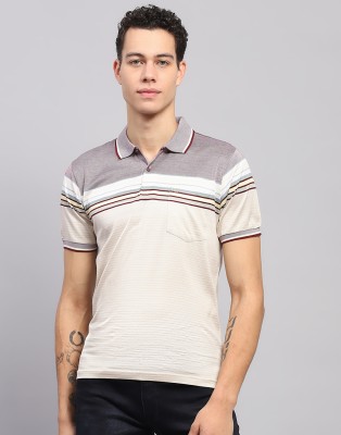 MONTE CARLO Striped Men Polo Neck Multicolor T-Shirt