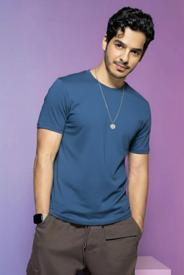 Adorbs Solid Men Round Neck Dark Blue T-Shirt