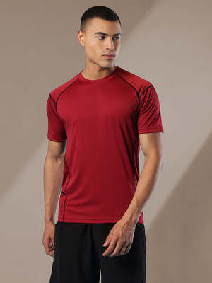 CHKOKKO Solid Men Round Neck Red T-Shirt
