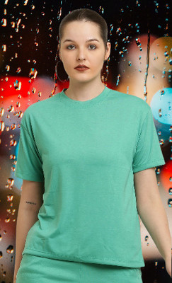 elegance redefined Solid Women Round Neck Dark Green T-Shirt
