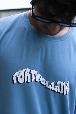 Fort Collins Typography Men Round Neck Light Blue T-Shirt
