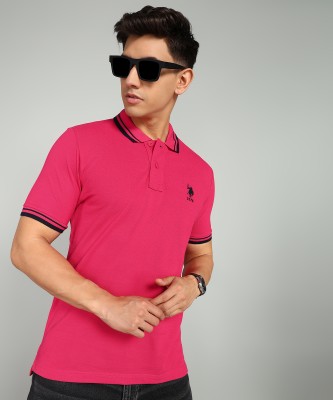 U.S. POLO ASSN. Solid Men Polo Neck Pink T-Shirt