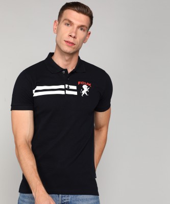 French Connection Printed Men Polo Neck Blue T-Shirt