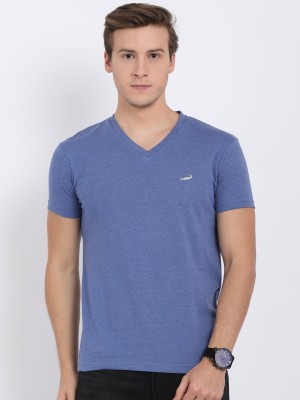 CROCODILE Solid Men V Neck Blue T-Shirt