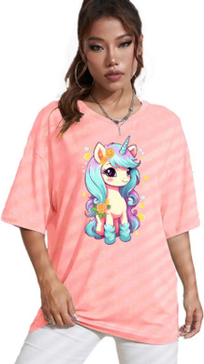 BELTLY Graphic Print Women Round Neck Pink T-Shirt