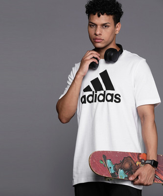 ADIDAS Printed Men Round Neck White T-Shirt