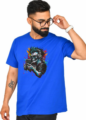 Burundi Blu Printed Men Round Neck Blue T-Shirt