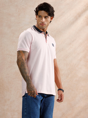 WROGN Solid Men Polo Neck Pink T-Shirt