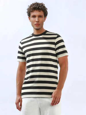 High Star Striped Men Crew Neck Black T-Shirt