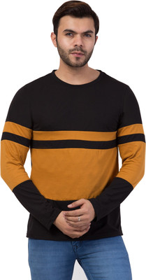 Styvibe Colorblock Men Round Neck Black, Yellow T-Shirt