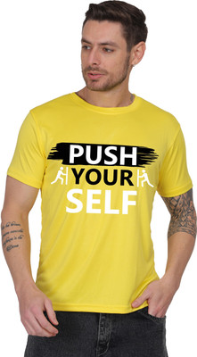 AZAADGARMENT Printed Men Round Neck Reversible Yellow T-Shirt