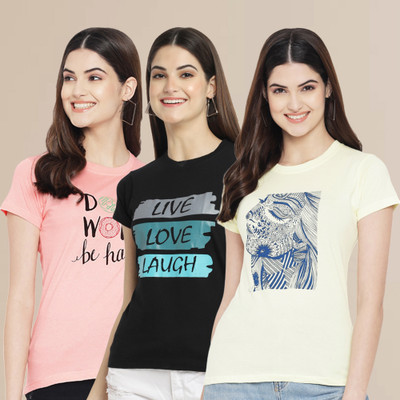 METRONAUT Printed Women Round Neck Multicolor T-Shirt