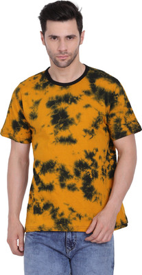 Styvibe Tie & Dye Men Round Neck Yellow T-Shirt