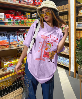 Fabflee Printed, Typography Women Round Neck Purple T-Shirt