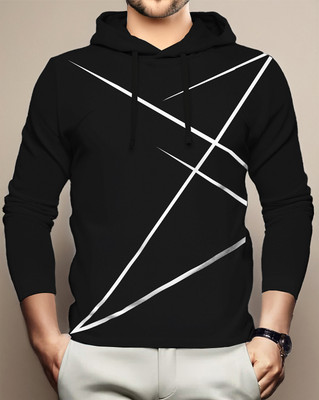 BLIVE Printed Men Hooded Neck Black T-Shirt