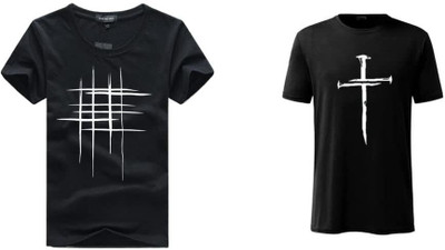 ATTITUDE START OF FASHION Printed Men Round Neck Black T-Shirt