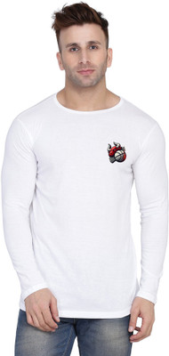 Money Leaf Printed Men Round Neck White T-Shirt