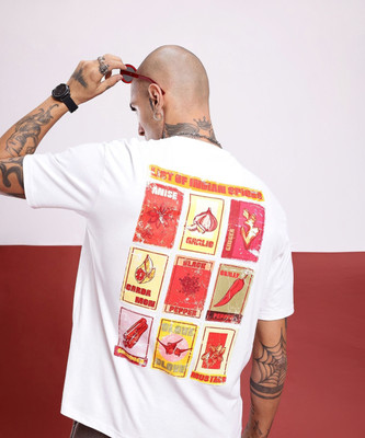 Glitchez Printed Men Round Neck White T-Shirt