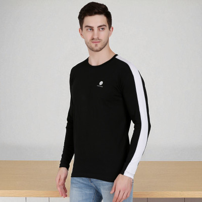 Faricon Trend Striped Men Round Neck Black T-Shirt