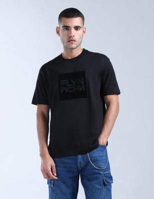 FLYING MACHINE Graphic Print Men Round Neck Black T-Shirt