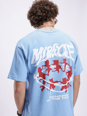 Glitchez Printed Men Round Neck Blue T-Shirt