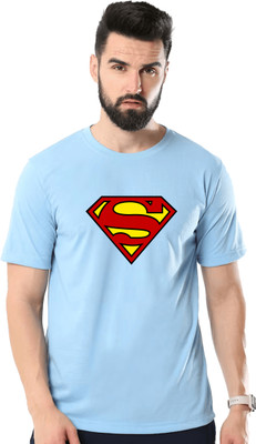 JEDFER Superhero, Graphic Print Men Round Neck Light Blue T-Shirt