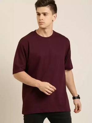 Earthstick Solid Men Round Neck Purple T-Shirt